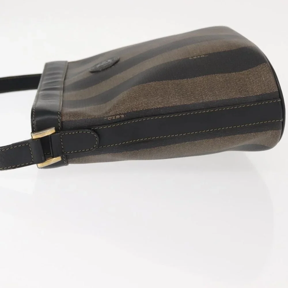 Authentic FENDI Pecan Canvas Shoulder Bag PVC Black Brown gold - Picture 12 of 16